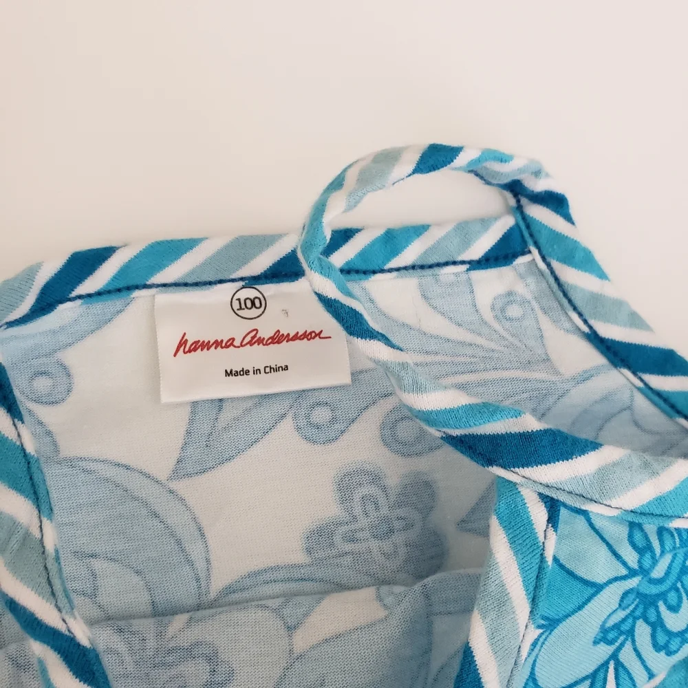 Hanna Andersson 100 / 4 Toddler Girl Blue Floral Patterned Retro Sun Dress